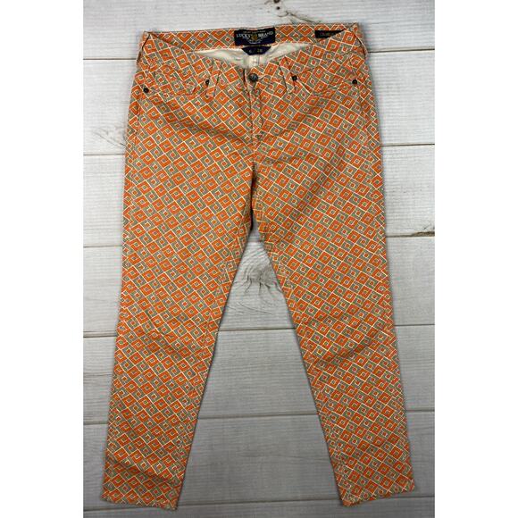 Lucky Brand Jeans Womens 6 Charlie Capri Orange Diamond Pattern Stretch Denim - Picture 1 of 11